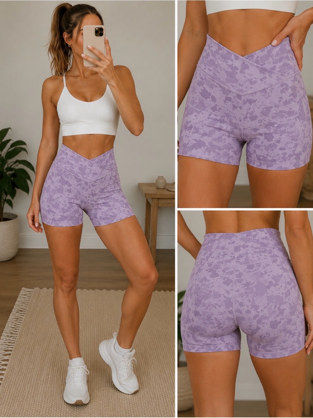 Alphalete Surface Camo Lilac V-Waist Workout Shorts XS NWT